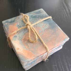 Handcrafted / Acrylic Poured Ceramic Coasters Set